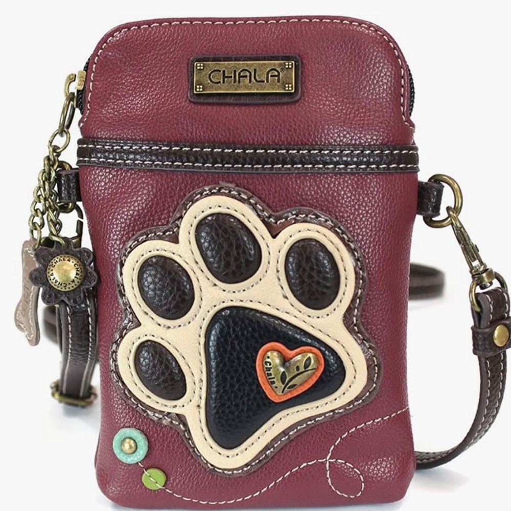 CHALA CELL PHONE CROSSBODY IVORY PAW PRINT MARRÓN